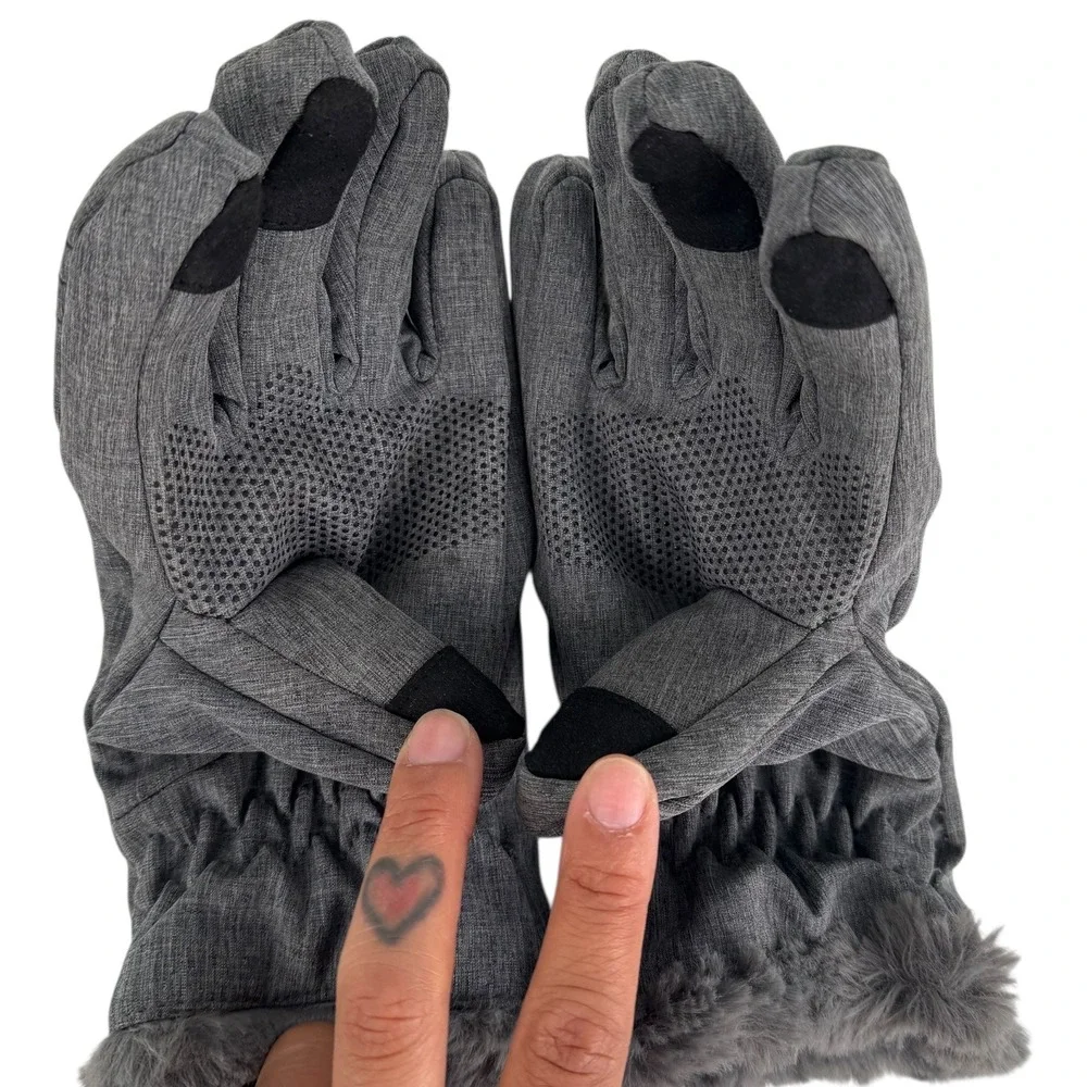 Zero Exposure Warm Faux Fur Trim Gloves Touchscreen Compatible‎ Gray S/M 174